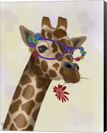 Framed Giraffe and Flower Glasses 2 Print