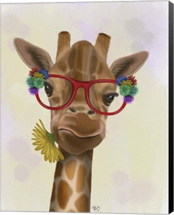 Framed Giraffe and Flower Glasses 3 Print