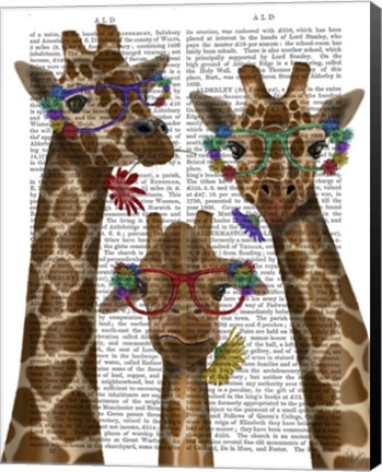 Framed Giraffe and Flower Glasses, Trio Print