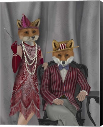 Framed Fox Couple 1920s Print