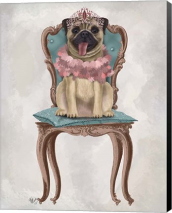 Framed Pug Princess on Chair Print