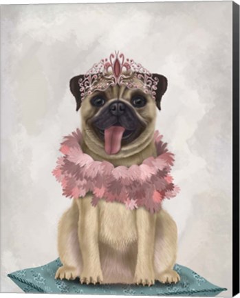 Framed Pug Princess On Cushion Print