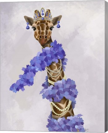 Framed Giraffe with Purple Boa Print