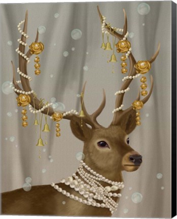 Framed Deer with Gold Bells Print