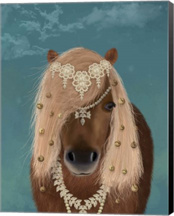 Framed Horse Brown Pony with Bells, Portrait Print