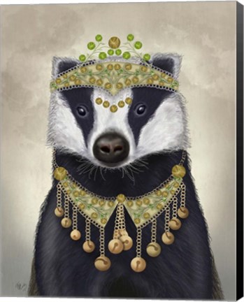 Framed Badger with Tiara, Portrait Print