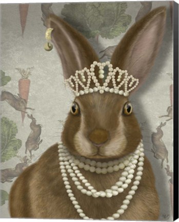 Framed Rabbit and Pearls, Portrait Print