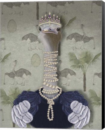 Framed Ostrich and Pearls, Portrait Print