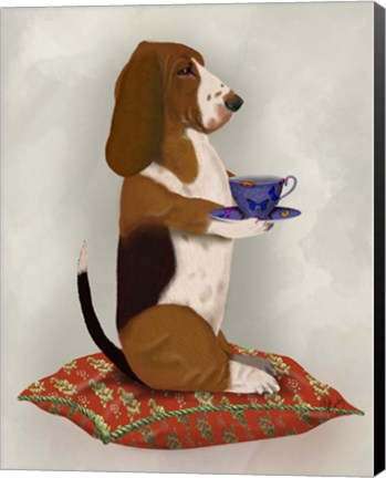 Framed Basset Hound Taking Tea Print