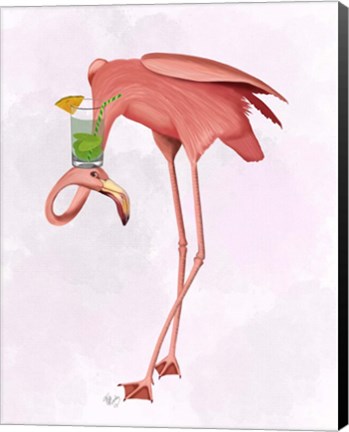 Framed Flamingo and Cocktail 1 Print