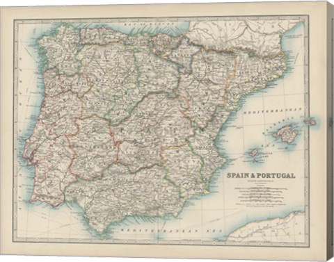 Framed Map of Spain &amp; Portugal Print