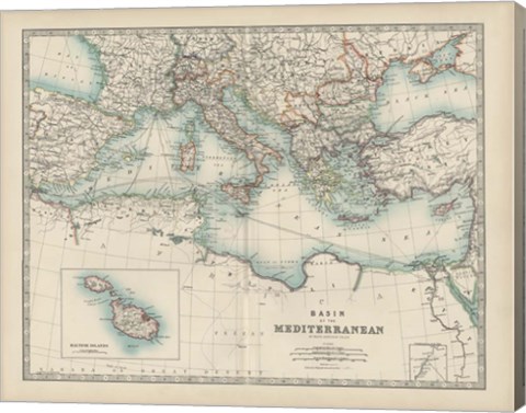 Framed Map of the Mediterranean Print