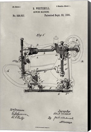 Framed Patent--Sewing Machine Print