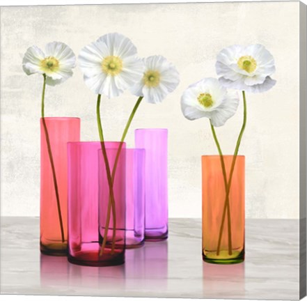 Framed Poppies in crystal vases (Purple I) Print