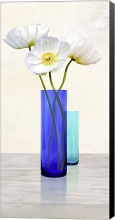 Framed Poppies in crystal vases (Aqua II) Print