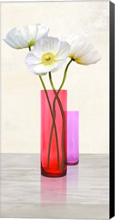 Framed Poppies in crystal vases (Purple II) Print