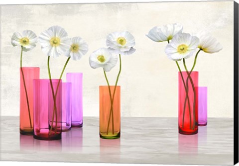 Framed Poppies in crystal vases (Purple palette) Print