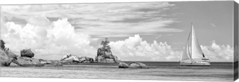 Framed Sailboat at La Digue, Seychelles (BW) Print