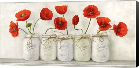 Framed Red Poppies in Mason Jars Print