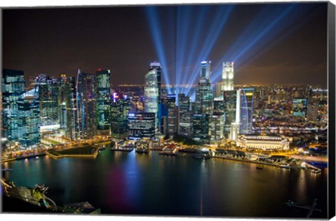 Framed Singapore Downtown Overview At Night Print