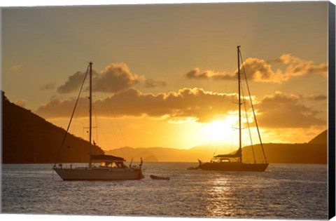 Framed British Virgin Islands, Tortola Caribbean Sunset With Sailboats Print