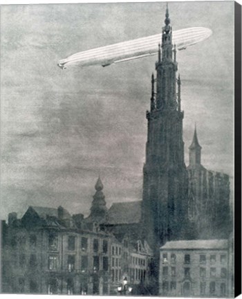 Framed WORLD WAR I (1914-1918) First German Zeppelin Over Antwerp Print