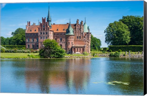 Framed Pond Before The Castle Egeskov, Denmark Print