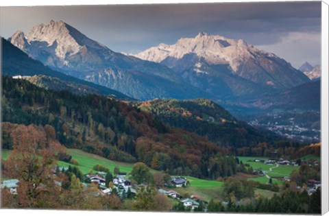 Framed Germany, Bavaria, Elevated Town View From The Rossfeld Panoramic Ring Road In Fall Print