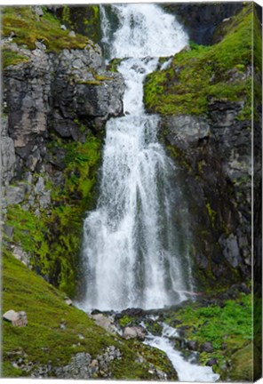 Framed Iceland, Westfjords, Jokulflrdir, Lonagfjordur Nature Reserve Remote Fjord Waterfall Print