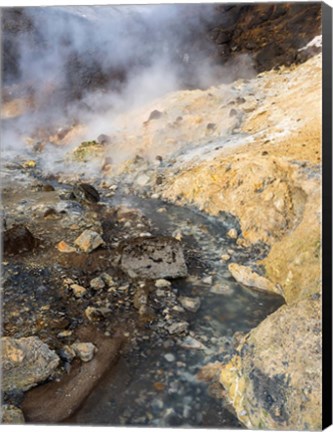 Framed Geothermal Area Seltun Heated By The Volcano Krysuvik On Reykjanes Peninsula During Winter Print