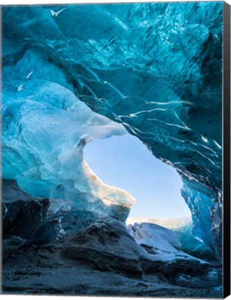 Framed Ice Cave In The Glacier Breidamerkurjokull Print