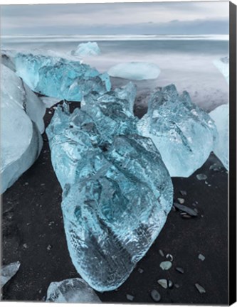 Framed Icebergs On Black Volcanic Beach Vatnajokull, Iceland Print