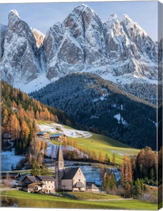 Framed Church Sankt Magdalena In Villnoess Valley In Autumn, Geisler Mountains Italy Print