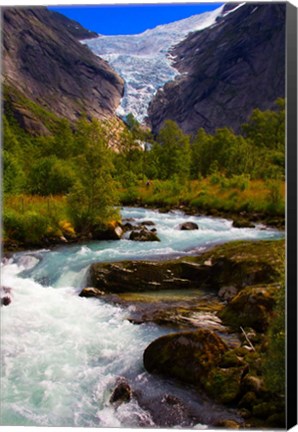 Framed Norway Briksdal Glacier And River Print