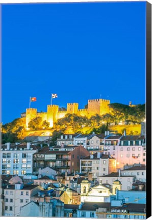 Framed Portugal, Lisbon, Sao Jorge Castle At Dusk Print