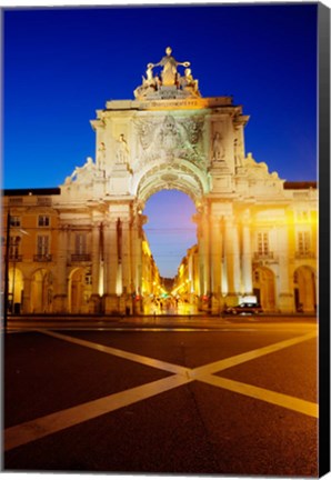 Framed Portugal, Lisbon, Rua Augusta, Commerce Square With The Night Lights Of The City Print