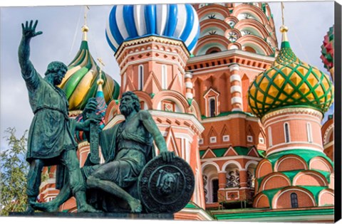 Framed Monument To Minin And Pozharsky St Basil&#39;s Basilica Red Square Moscow, Russia Print