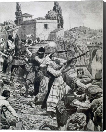 Framed First World War (1914-1918) Inhabitants Of Town Of Serbia Fight Against Austrian Troops Print