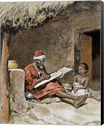 Framed Old Man With Child French Sudan 1893 Print