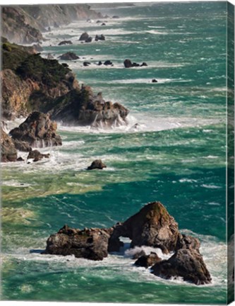 Framed California, Big Sur Waves Hit Coast And Rocks Print