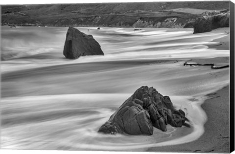 Framed Garrapata Beach Coastal Boulders (BW) Print