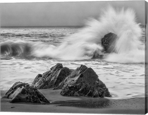 Framed California, Garrapata Beach, Crashing Surf (BW) Print