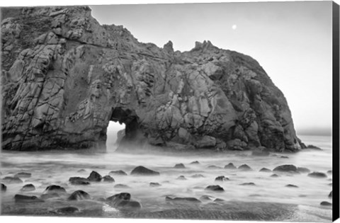 Framed California, Pfeiffer Beach, Rocky Cliff (BW) Print