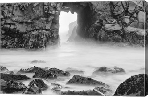 Framed California, Pfeiffer Beach, Foggy Coast (BW) Print