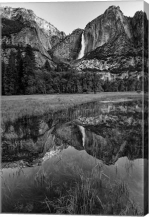 Framed Reflective Pool In Upper Yosemite Falls (BW) Print