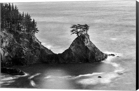 Framed Rocky Pacific Coast After Sunset (BW) Print