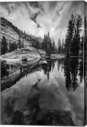 Framed Reflective Lake At Yosemite NP (BW) Print