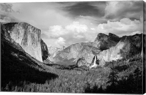 Framed Panoramic View Of Yosemite Valley (BW) Print