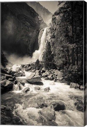 Framed Lower Yosemite Falls, Yosemite National Park (BW) Print