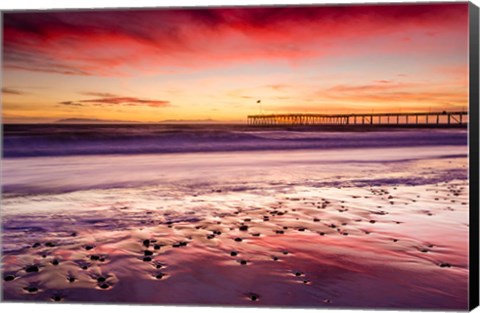 Framed Sunset Over Ventura Pier From San Buenaventura State Beach Print